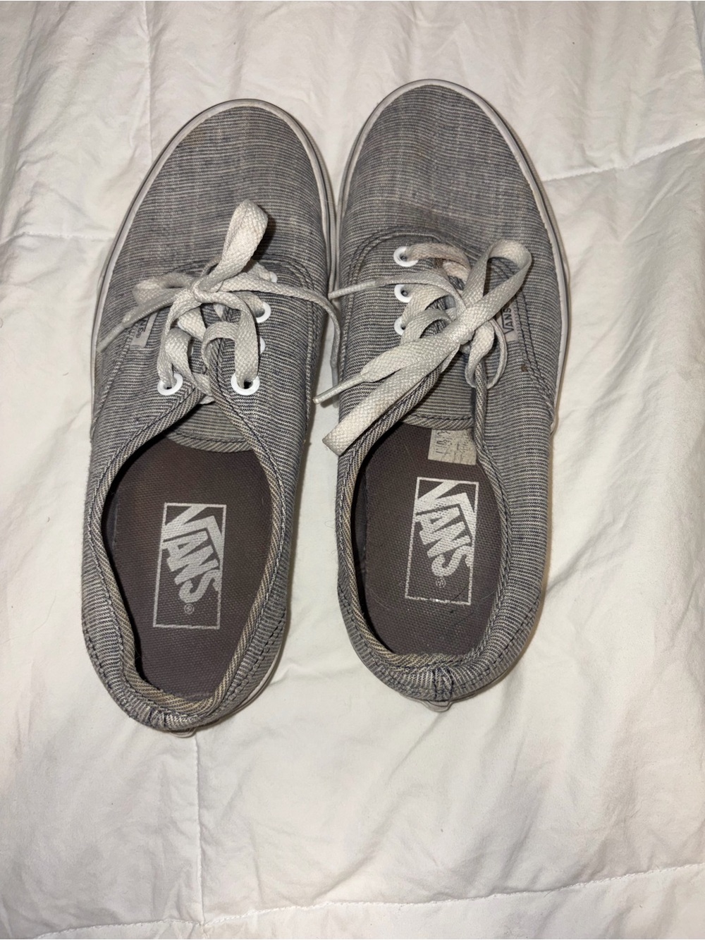 Vans Gray Canvas Low-Top Sneakers with White Laces